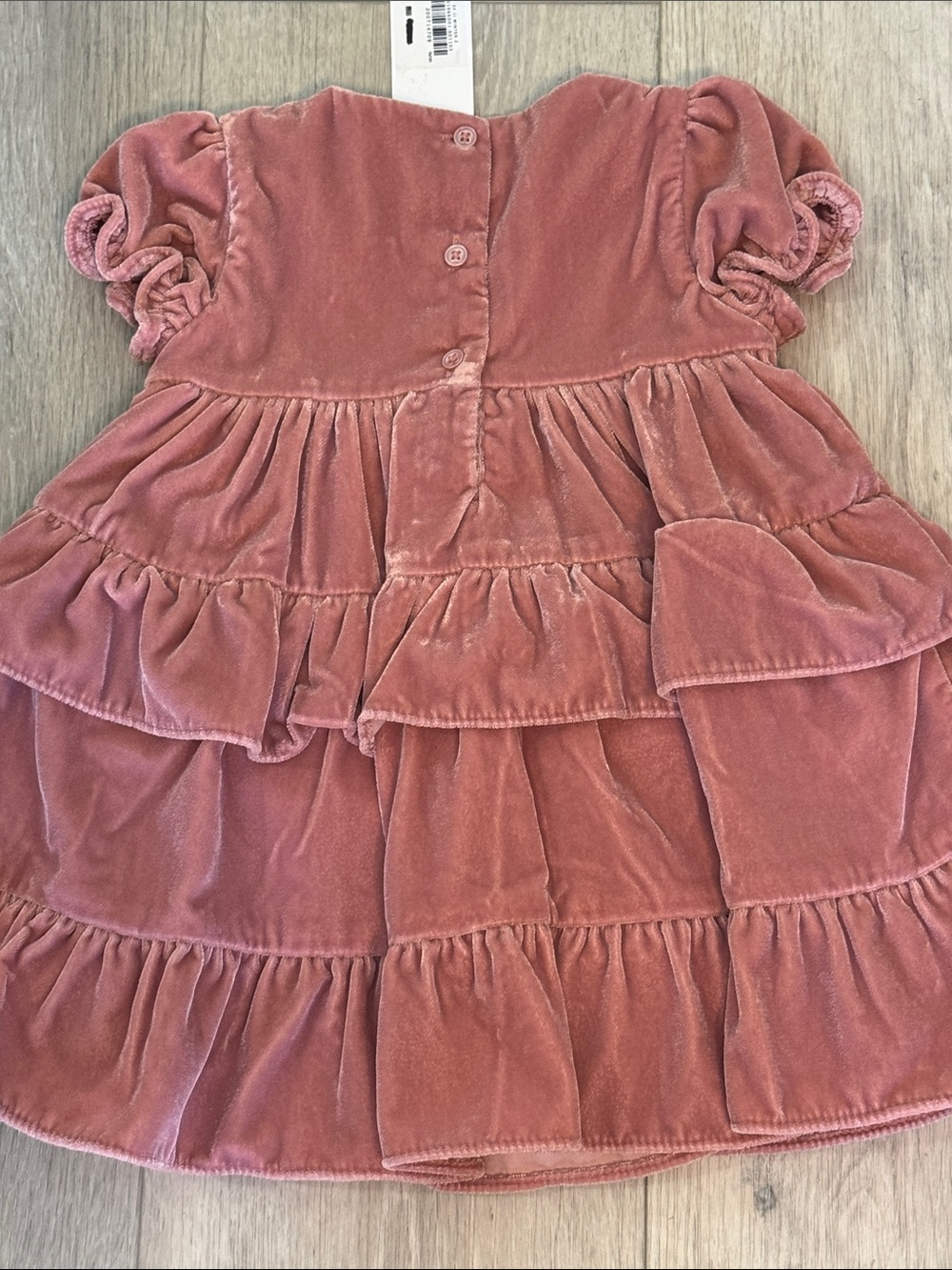 Janie and Jack Girls' Dusty Rose Velvet Tiered Dress N - Picture 3 of 3